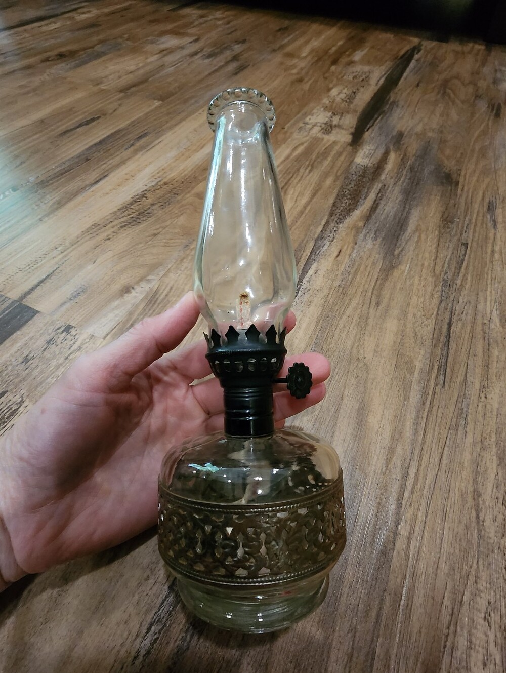 Vintage Glass And Metal Oil Lamp